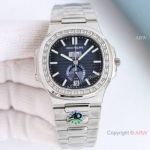 TW Factory V2 Replica Patek Philippe MOON Nautilus Blue Gradient Dial with Baguettes